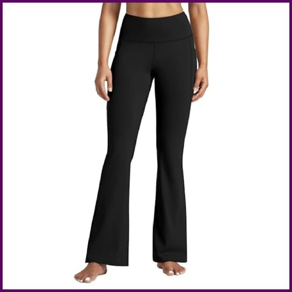 High Waist Flare Leggings with Pockets Tummy Control Yoga Pants - Picture 4 of 8